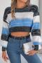 exquisite slight stretch stripe knitted three colors all-match crop sweater_Gray_Sky Blue