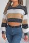 exquisite slight stretch stripe knitted three colors all-match crop sweater_Gray_Sky Blue_Khaki 