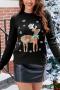 christmas plus size slight stretch deer sequin knitted sweater(only sweater)_Black