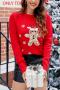 christmas plus size slight stretch bear sequin knitted sweater(only sweater)_Black_Red