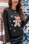 christmas plus size slight stretch bear sequin knitted sweater(only sweater)_Black