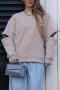 casual slight stretch letter fixed printing loose all-match sweatshirt_Pink
