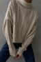 stylish slight stretch twist knitted 3 colors turtleneck all-match sweater_Gray_Beige_Khaki 