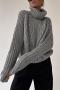 casual slight stretch knitted 3 colors turtleneck loose all-match sweater_White_Gray