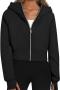 casual slight stretch 6 colors hooded zip-up thumb hole all-match sweatshirt_Black