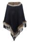 stylish slight stretch knitted plush collar tassel all-match shawl sweater_Black