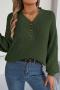 casual slight stretch knitted 3 colors v-neck button all-match sweater_White_Dark Green