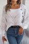 casual slight stretch knitted 3 colors square-neck button decor sweater_White
