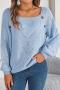 casual slight stretch knitted 3 colors square-neck button decor sweater_White_Pink_Sky Blue