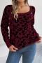 casual slight stretch leopard knitted 4 colors square-neck all-match sweater_Gray_Rose Red