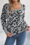 casual slight stretch leopard knitted 4 colors square-neck all-match sweater_Gray