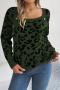casual slight stretch leopard knitted 4 colors square-neck all-match sweater_Gray_Rose Red_Dark Green