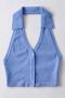 sexy slight stretch knitted halter-neck button crop vest(size run small)_Black_Blue