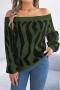 stylish slight stretch colorblock knitted 3 colors off shoulder sweater_Magenta_Dark Green