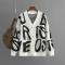 casual slight stretch loose letter jacquard knitted cardigan sweater_Black