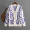 casual slight stretch loose letter jacquard knitted cardigan sweater_Black_Magenta_Green_Blue_Light Purple