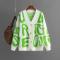casual slight stretch loose letter jacquard knitted cardigan sweater_Black_Magenta_Green