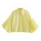 sexy non-stretch solid color lapel puff sleeve crop blouses_Yellow