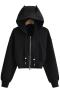 stylish slight stretch 3 colors hooded zip-up crop sweatshirt(size run small)_Black
