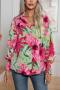 casual plus size non-stretch floral batch printing all-match blouse_Red