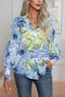 casual plus size non-stretch floral batch printing all-match blouse_Red_Blue