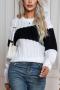 casual slight stretch twist color-block knitted all-match sweater_White