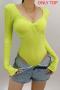 sexy slight stretch knitted 4 colors v-neck kink bodysuit(size run small)_Black_Light Green