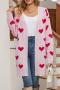 casual slight stretch heart graphic jacquard knitted 3 colors cardigan sweater_Black_Pink