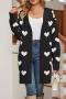 casual slight stretch heart graphic jacquard knitted 3 colors cardigan sweater_Black