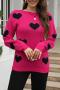 casual slight stretch heart graphic jacquard knitted all-match loose sweater_Magenta