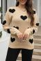 casual slight stretch heart graphic jacquard knitted all-match loose sweater_Magenta_Khaki