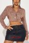 exquisite plus size non-stretch solid color sequins crop shirt_Black_Champagne