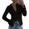sexy slight stretch 7-colors solid bell sleeve knitted cardigan thin sweater_Black