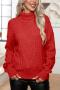 casual slight stretch twist knitted 3 colors turtleneck loose sweater_Red