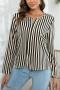 casual plus size non-stretch two colors stripe printing all-match blouse_White_Beige