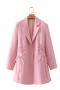 stylish solid color non-stretch pocket snap button loose blazer size run small_Pink