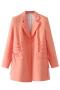 stylish solid color non-stretch pocket snap button loose blazer size run small_Pink_Magenta_Orange