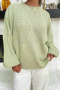 casual slight stretch knitted two colors lantern sleeve loose sweater_Light Green
