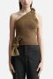 stylish slight stretch knitted pure color one shoulder all-match vest_Beige_Brown