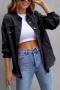 casual plus size non-stretch denim solid color lapel button jacket_Black