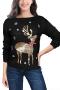 casual plus size slight stretch ribbed knit christmas elk sequin sweaters_Black