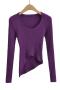 solid color stretch stylish irregular slim knitted sweater size run small_Black_White_Magenta_Haze Blue_Purple