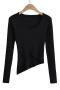 solid color stretch stylish irregular slim knitted sweater size run small_Black