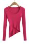solid color stretch stylish irregular slim knitted sweater size run small_Black_White_Magenta