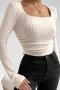 exquisite slight stretch ribbed knit solid color square neck sweaters_Black_Beige