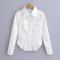 casual non-stretch stripe batch printing single breasted blouse size run small_White
