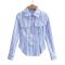 casual non-stretch stripe batch printing single breasted blouse size run small_White_Blue