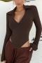 solid color stretch ribbed knit slim casual stylish bodysuit_Black_White_Dark Gray_Brown