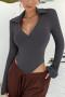 solid color stretch ribbed knit slim casual stylish bodysuit_Black_White_Dark Gray