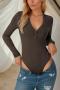 stylish solid color stretch v-neck buttons slim casual ribbed knit bodysuit_Black_White_Dark Gray_Brown